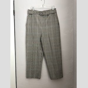 ZARA High Waist Plaid Belted Trouser